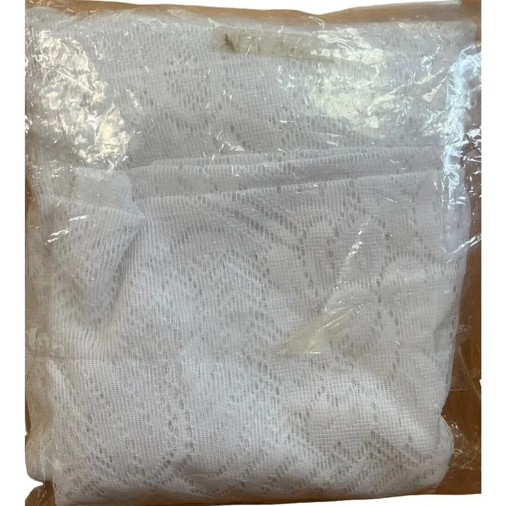 Vtg Skipton Lace White Tablecloth Permanent Press Cottage Oblong Shabby Chic